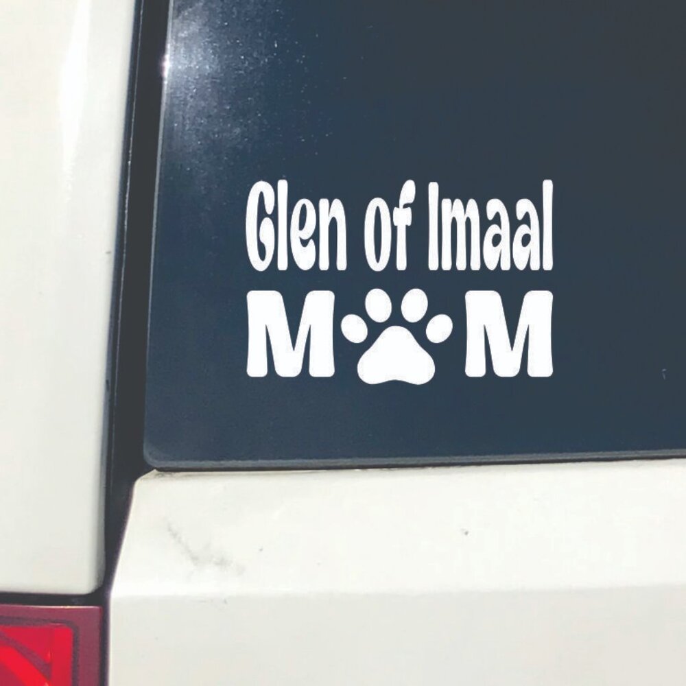 White Glen of Imaal Dog Mom Vinyl Window Decal